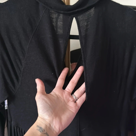 Black Free People Dress Women's Medium Black Tiered Mini Rayon Linen Long Sleeve - Picture 5 of 7